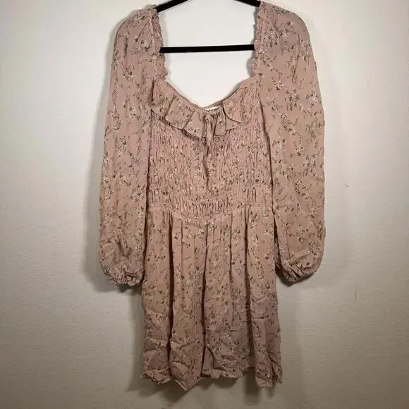 Reformation Dress Morris Smocked Melody Print Pink Floral Long Sleeve Mini Sz 14 - Picture 2 of 7